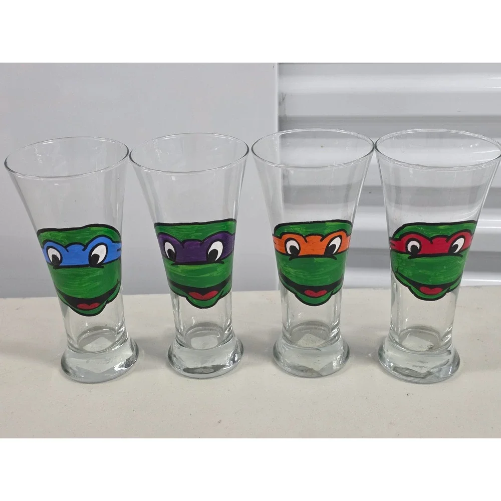 TMNT Hand Painted Pilsner Beer Glasses Set of 4 Ninja Turtles 19.25oz Greenbrier